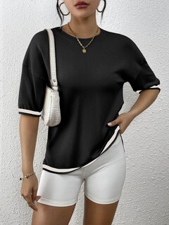 Foto 5 | Foto 5 | Blusa De Punto De Manga Corta Top Zeagoo Para Mujer Negra Xxl - Venta Internacional.
