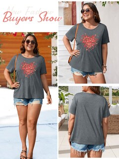 Foto 4 | Foto 4 | Camiseta Mk Shop Limited Con Estampado De Corazones Para El Día De San Valentín Talla Grande - Venta Internacional.