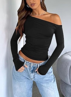 Foto 5 | Foto 5 | Top Corto Zeagoo Para Mujer Manga Larga Hombros Descubiertos Negro 2024 - Venta Internacional.