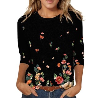 Foto 1 | Foto 1 | Blusa Hughfance Para Mujer Manga 3/4 Holgada Y Estampado Floral - Venta Internacional.