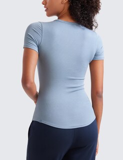 Foto 2 | Foto 2 | Camisa Crz Yoga Modal Acanalado Manga Corta Azul Cambric Para Mujer - Venta Internacional.