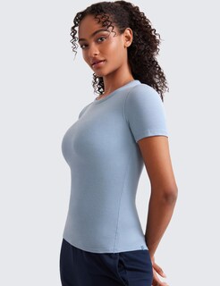 Foto 4 | Foto 4 | Camisa Crz Yoga Modal Acanalado Manga Corta Azul Cambric Para Mujer - Venta Internacional.