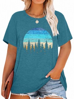Foto 1 | Foto 1 | Camiseta Mk Shop Limited Con Estampado De Pinos Al Atardecer Para Mujer Talla Grande - Venta Internacional.