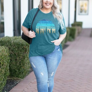 Foto 2 | Foto 2 | Camiseta Mk Shop Limited Con Estampado De Pinos Al Atardecer Para Mujer Talla Grande - Venta Internacional.