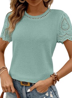 Foto 1 | Foto 1 | Camiseta Shewin Para Mujer Con Estampado De Gofres Bordado Verde 2025 Talla L - Venta Internacional.