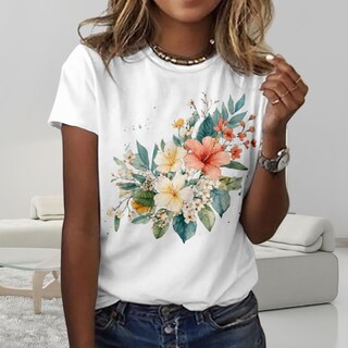 Foto 2 | Foto 2 | Camiseta Zocania Para Mujer Estilo Casual Mezcla De Algodón Y Estampado Floral - Venta Internacional.