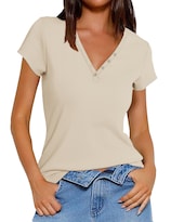 Camiseta Prettywear De Algodón Con Cuello En V Y Manga Corta Para Mujer - Venta Internacional.