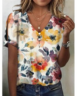Foto 2 | Foto 2 | Tops Hotyd Para Mujer  Estampado Floral Bohemio  Cuello En V  Verano 2024 - Venta Internacional.