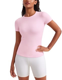 Foto 1 | Foto 1 | Camisa Crz Yoga De Modal Acanalado De Manga Corta Con Peonía Rosa Para Mujer - Venta Internacional.