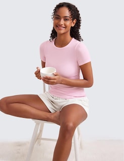 Foto 3 | Foto 3 | Camisa Crz Yoga De Modal Acanalado De Manga Corta Con Peonía Rosa Para Mujer - Venta Internacional.