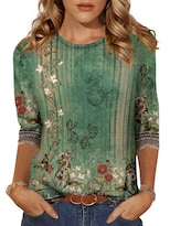 Blusa Zeagoo Camiseta De Manga 3/4 Con Cuello Redondo Y Estampado Floral Para Mujer - Venta Internacional.