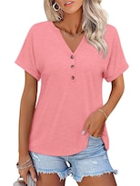 Camiseta Ticticmiss Para Mujer Cuello En V Manga Corta Verano Coral - Venta Internacional.
