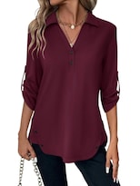 Blusa Tipo Túnica Ticticmiss Para Mujer  Manga 3/4  Cuello En V  Color Burdeos - Venta Internacional.
