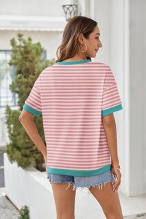 Foto 5 | Foto 5 | Camisa Zeagoo A Rayas Para Mujer Gran Tamaño Cuello Redondo Manga Corta - Venta Internacional.