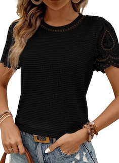 Foto 1 | Foto 1 | Top Shewin Para Mujer Elegante Casual Cuello Redondo Manga Corta Negro - Venta Internacional.