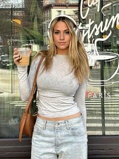 Foto 4 | Foto 4 | Camisa De Manga Larga Abonlen Con Cuello Redondo Camiseta Básica Para Mujer Gris - Venta Internacional.