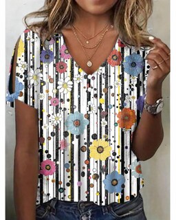 Foto 2 | Foto 2 | Blusa Hotyd Con Estampado Floral Bohemio De Manga Corta Y Cuello En V Para Mujer - Venta Internacional.