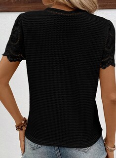 Foto 4 | Foto 4 | Camiseta Shewin Para Mujer Bordada En Forma De Gofre Moderna Negra 2025 - Venta Internacional.