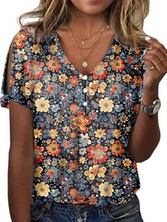 Foto 1 | Foto 1 | Tops Hotyd Para Mujer  Estampado Floral Bohemio  Cuello En V  Manga Corta - Venta Internacional.