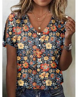 Foto 2 | Foto 2 | Tops Hotyd Para Mujer  Estampado Floral Bohemio  Cuello En V  Manga Corta - Venta Internacional.