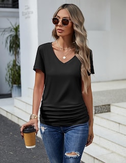 Foto 4 | Foto 4 | Camiseta Hotouch Para Mujer Cuello En V Manga Corta Casual X3 - Venta Internacional.