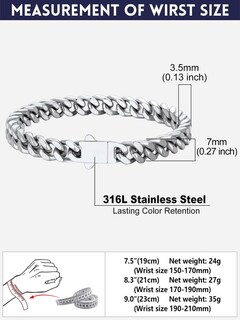 Foto 7 | Foto 7 | Pulsera Bandmax De Acero Inoxidable Con Cadena Cubana De 7 Mm De Ancho Y 18 Cm - Venta Internacional.