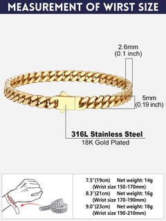 Foto 7 | Foto 7 | Brazalete Bandmax Cuban Gold Con Cadena De Eslabones De 5 Mm Para Hombre - Venta Internacional.