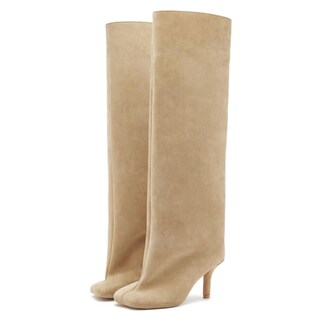 Foto 1 | Foto 1 | Botas Hasta La Rodilla Yishaweiqi De Gamuza Beige Para Mujer Con Tacón De Aguja - Venta Internacional.