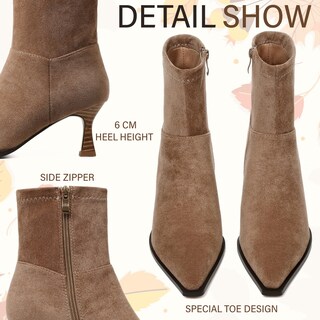 Foto 2 | Foto 2 | Boots Atsroel Para Mujer Ante Marrón Punta Puntiaguda Tacón De Gatito - Venta Internacional.