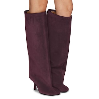 Foto 2 | Foto 2 | Botas Hasta La Rodilla Yishaweiqi De Gamuza Roja Vino Para Mujer Stiletto - Venta Internacional.