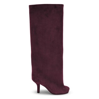 Foto 3 | Foto 3 | Botas Hasta La Rodilla Yishaweiqi De Gamuza Roja Vino Para Mujer Stiletto - Venta Internacional.