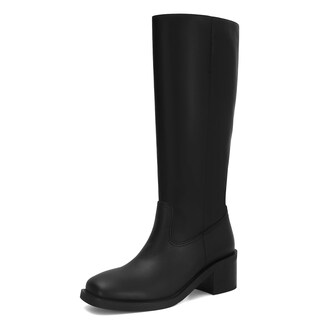 Foto 1 | Foto 1 | Botas Zjgzf Para Mujer Hasta La Rodilla Negras Punta Cuadrada Tacón Ancho - Venta Internacional.