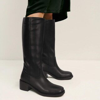 Foto 3 | Foto 3 | Botas Zjgzf Para Mujer Hasta La Rodilla Negras Punta Cuadrada Tacón Ancho - Venta Internacional.