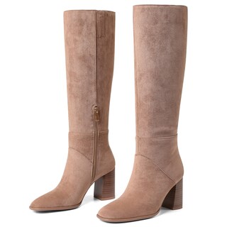 Foto 6 | Foto 6 | Botas Hasta La Rodilla Eqaudes Para Mujer Tacón Ancho De Gamuza Marrón 8 Cm - Venta Internacional.