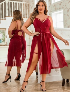 Foto 3 | Foto 3 | Vestido Avidlove Badydoll De Malla Rojo Vino Para Mujer  Talla 3xl - Venta Internacional.