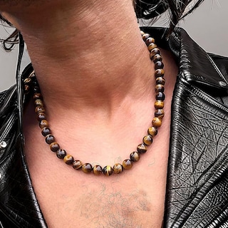 Foto 6 | Foto 6 | Collar Kikila  Gargantilla Con Cuentas De Piedra De Lava Con Forma De Ojo De Tigre Para Hombre - Venta Internacional.
