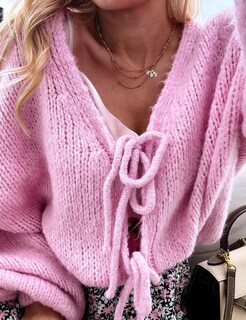 Foto 4 | Foto 4 | Suéter Tipo Cárdigan Vdwip Anudado En La Parte Delantera Punto Y2k De Gran Tamaño Rosa Para Mujer - Venta Internacional.