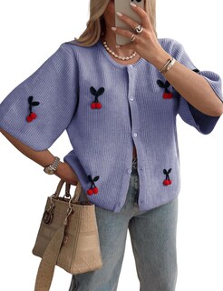 Foto 1 | Foto 1 | Jersey Tipo Cárdigan Tiqoje Casual Elegante De Punto De Cerezo Para Mujer Morado - Venta Internacional.