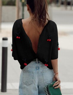 Foto 4 | Foto 4 | Jersey Tipo Cárdigan Tiqoje Con Diseño De Cereza Para Mujer Color Negro Talla S - Venta Internacional.