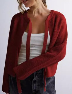 Foto 2 | Foto 2 | Cárdigan Malajisi De Punto Acanalado Corto Para Mujer Color Rojo Talla S - Venta Internacional.