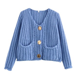 Foto 1 | Foto 1 | Cárdigan Findthy De Punto Corto Para Mujer  Azul  Manga Larga - Venta Internacional.