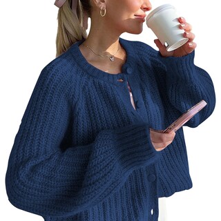Foto 1 | Foto 1 | Jersey Tipo Cárdigan Seeluna Crochet Para Mujer Punto Grueso Azul Marino - Venta Internacional.