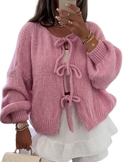 Foto 1 | Foto 1 | Suéter Tipo Cárdigan Vdwip Con Lazo En La Parte Delantera Y2k De Gran Tamaño Rosa Para Mujer - Venta Internacional.