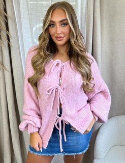 Foto 2 | Foto 2 | Suéter Tipo Cárdigan Vdwip Con Lazo En La Parte Delantera Y2k De Gran Tamaño Rosa Para Mujer - Venta Internacional.