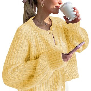 Foto 1 | Foto 1 | Jersey Tipo Cárdigan Seeluna Crochet Para Mujer Punto Grueso Amarillo - Venta Internacional.