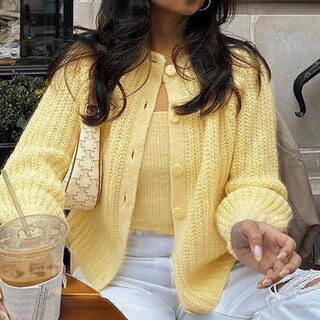 Foto 7 | Foto 7 | Jersey Tipo Cárdigan Seeluna Crochet Para Mujer Punto Grueso Amarillo - Venta Internacional.