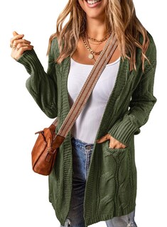 Foto 1 | Foto 1 | Jersey Tipo Cárdigan Shewin Oversized Tejido Trenzado Verde Para Mujer - Venta Internacional.
