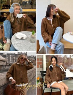 Foto 6 | Foto 6 | Jersey Tipo Cárdigan Wyeysyt Para Mujer De Punto Grueso Con Botones Marrón - Venta Internacional.