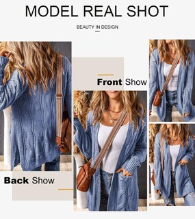Foto 6 | Foto 6 | Jersey Tipo Cárdigan Shewin Para Mujer De Punto Trenzado Grueso Azul Cielo - Venta Internacional.