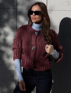 Foto 5 | Foto 5 | Jersey Tipo Cárdigan Arssm De Punto Grueso Para Mujer Rojo Oscuro (m) - Venta Internacional.